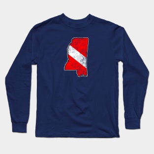 Mississippi Dive Flag Scuba Diving State Map Dive Flag Distressed Long Sleeve T-Shirt